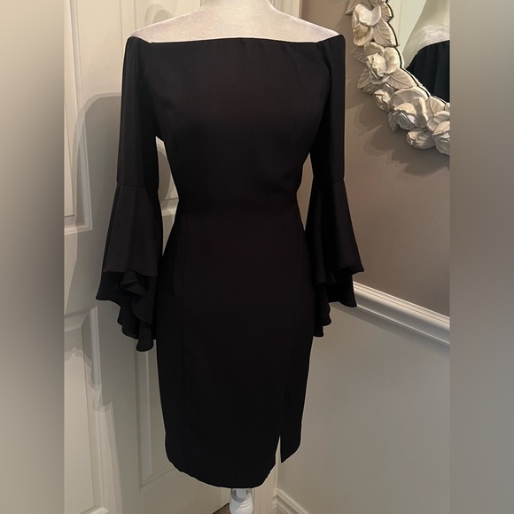 VENUS Dresses & Skirts - VENUS Black Off-Shoulder Bell Sleeve Cocktail Dress